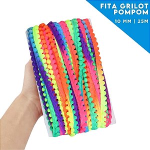 Fita Grelot Pom-Pom Em Metro - 10mm - Rolo C/ 25 Mts COR: MULT-ESCURO