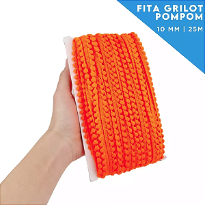 Fita Grelot Pom-Pom Em Metro - 10mm - Rolo C/ 25 Mts COR: LARANJA-NEON-01