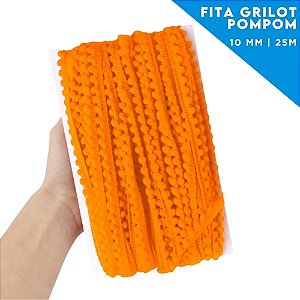 Fita Grelot Pom-Pom Em Metro - 10mm - Rolo C/ 25 Mts COR: LARANJA-523