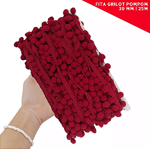 Fita Grelot Pom-Pom Em Metro - 30mm - Rolo C/ 25 Mts. COR: VINHO-CLARO-520