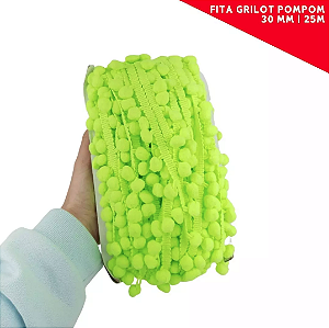 Fita Grelot Pom-Pom Em Metro - 30mm - Rolo C/ 25 Mts. COR: VERDE-LIMAO-225