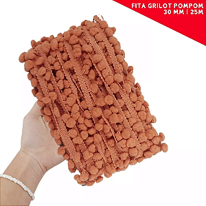 Fita Grelot Pom-Pom Em Metro - 30mm - Rolo C/ 25 Mts. COR: TERRA-808