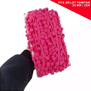 Fita Grelot Pom-Pom Em Metro - 30mm - Rolo C/ 25 Mts. COR: PINK-312