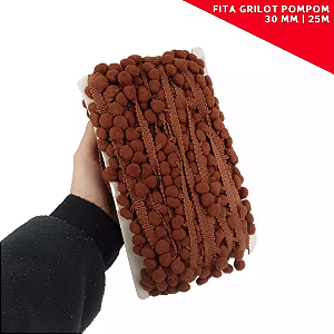 Fita Grelot Pom-Pom Em Metro - 30mm - Rolo C/ 25 Mts. COR: MARROM-290
