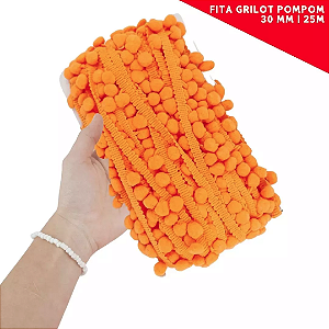 Fita Grelot Pom-Pom Em Metro - 30mm - Rolo C/ 25 Mts. COR: LARANJA-523