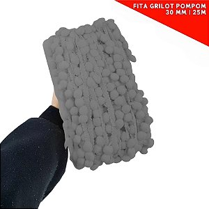 Fita Grelot Pom-Pom Em Metro - 30mm - Rolo C/ 25 Mts. COR: CINZA-ESCURO-307