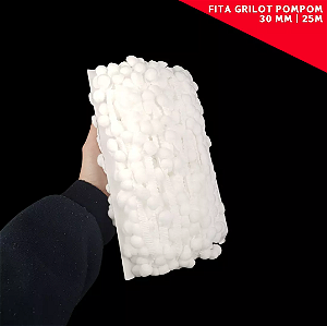 Fita Grelot Pom-Pom Em Metro - 30mm - Rolo C/ 25 Mts. COR: BRANCO-101