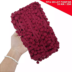 Fita Grelot Pom-Pom Em Metro - 30mm - Rolo C/ 25 Mts. COR: BORDO-527