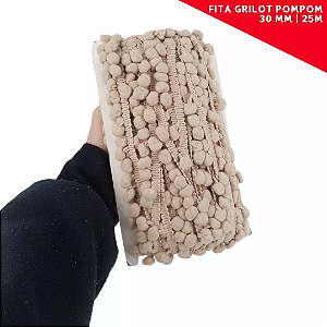 Fita Grelot Pom-Pom Em Metro - 30mm - Rolo C/ 25 Mts. COR: BEGE-297