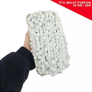 Fita Grelot Pom-Pom Em Metro - 30mm - Rolo C/ 25 Mts. COR: AZUL-BEBE-177