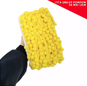 Fita Grelot Pom-Pom Em Metro - 30mm - Rolo C/ 25 Mts. COR: AMARELO-CANARIO-106