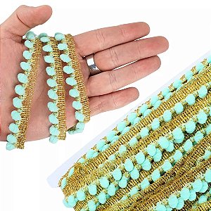 Fita Grelot Pompom Ouro - Passamanaria 10mm - Rolo C/ 25 Mts COR: VERDE-BEBE-251