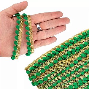 Fita Grelot Pompom Ouro - Passamanaria 10mm - Rolo C/ 25 Mts COR: VERDE-BANDEIRA-540