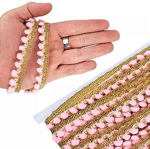 Fita Grelot Pompom Ouro - Passamanaria 10mm - Rolo C/ 25 Mts COR: ROSA-CANDY-133