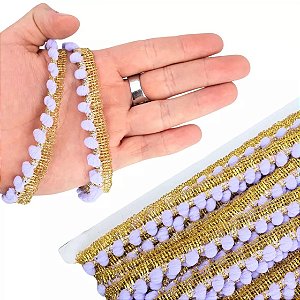 Fita Grelot Pompom Ouro - Passamanaria 10mm - Rolo C/ 25 Mts COR: LILAS-164