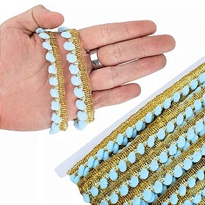 Fita Grelot Pompom Ouro - Passamanaria 10mm - Rolo C/ 25 Mts COR: AZUL-BEBE-177
