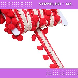 Pom Pom Cadarço Decorativo em Metro - 30mm - Rolo C/10 Metros COR: VERMELHO-145