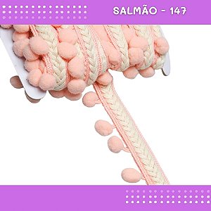 Pom Pom Cadarço Decorativo em Metro - 30mm - Rolo C/10 Metros COR: SALMAO-147