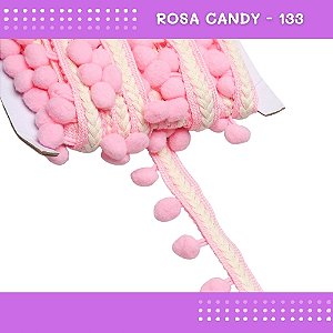 Pom Pom Cadarço Decorativo em Metro - 30mm - Rolo C/10 Metros COR: ROSA-CANDY-133
