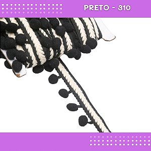 Pom Pom Cadarço Decorativo em Metro - 30mm - Rolo C/10 Metros COR: PRETO-310