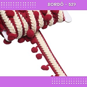 Pom Pom Cadarço Decorativo em Metro - 30mm - Rolo C/10 Metros COR: BORDO-527