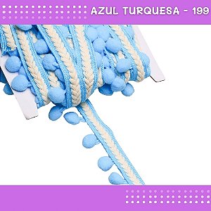 Pom Pom Cadarço Decorativo em Metro - 30mm - Rolo C/10 Metros COR: AZUL-TURQUESA-199