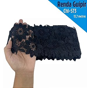 Renda Guipir CHL-573 Entremeio 12.0 Cm -  Rolo C/13.7 Metros Cor:Preto