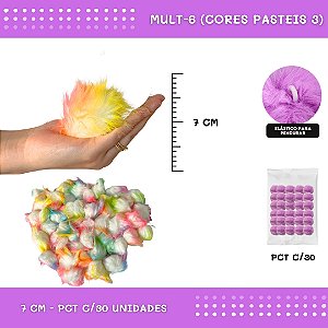 Pom Pom Pelucia - 70mm - Pct C/30 Unid. COR: MULT-6 (CORES PASTEIS 3)