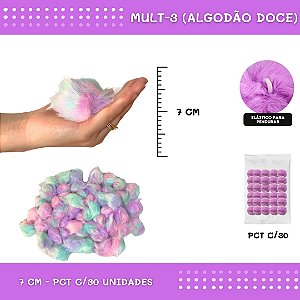 Pom Pom Pelucia - 70mm - Pct C/30 Unid. COR: MULT-3 (ALGODAO DOCE)