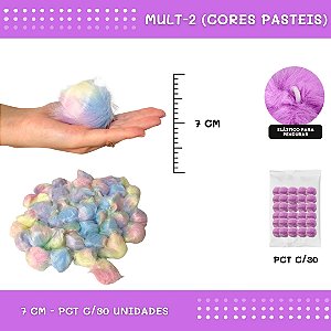 Pom Pom Pelucia - 70mm - Pct C/30 Unid. COR: MULT-2 (CORES PASTEIS)