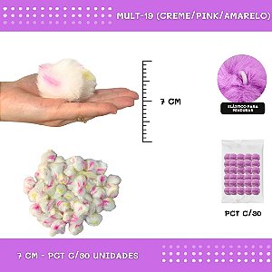 Pom Pom Pelucia - 70mm - Pct C/30 Unid. COR: MULT-19 (CREME/PINK/AMARELO)