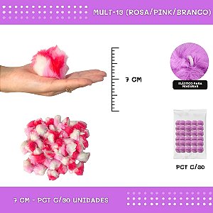 Pom Pom Pelucia - 70mm - Pct C/30 Unid. COR: MULT-13 (ROSA/PINK/BRANCO)