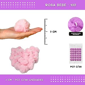 Pom Pom Pelucia - 70mm - Pct C/30 Unid. COR: ROSA-BEBE-132