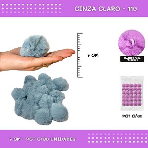 Pom Pom Pelucia - 70mm - Pct C/30 Unid. COR: CINZA-CLARO-119