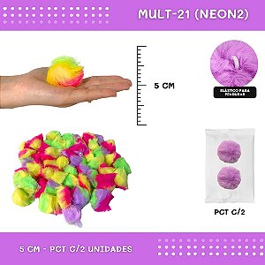 Pom Pom Pelucia - 50mm - Pct C/2 Unid. COR: MULT-21 (NEON2)