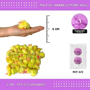 Pom Pom Pelucia - 50mm - Pct C/2 Unid. COR: MULT-20 (AMARELO/PINK/AZUL)
