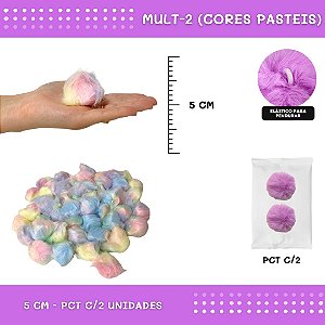 Pom Pom Pelucia - 50mm - Pct C/2 Unid. COR: MULT-2 (CORES PASTEIS)