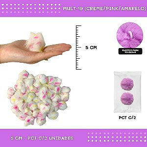 Pom Pom Pelucia - 50mm - Pct C/2 Unid. COR: MULT-19 (CREME/PINK/AMARELO)