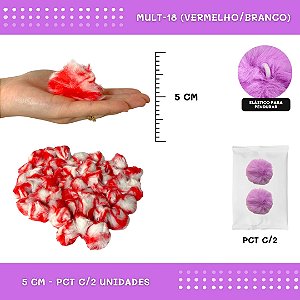 Pom Pom Pelucia - 50mm - Pct C/2 Unid. COR: MULT-18 (VERMELHO/BRANCO)