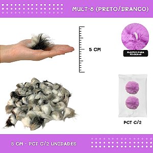 Pom Pom Pelucia - 50mm - Pct C/2 Unid. COR: MULT-08 (PRETO E BRANCO)