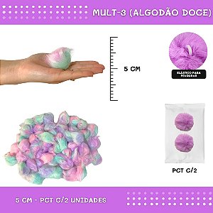 Pom Pom Pelucia - 50mm - Pct C/2 Unid. COR: MULT-3 (ALGODAO DOCE)