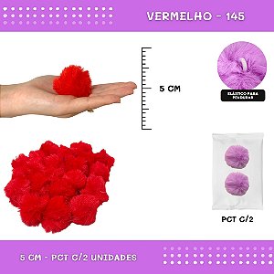 Pom Pom Pelucia - 50mm - Pct C/2 Unid. COR: VERMELHO-145