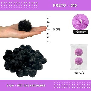 Pom Pom Pelucia - 50mm - Pct C/2 Unid. COR: PRETO-310