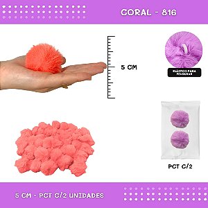 Pom Pom Pelucia - 50mm - Pct C/2 Unid. COR: CORAL-816