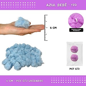 Pom Pom Pelucia - 50mm - Pct C/2 Unid. COR: AZUL-BEBE-177