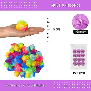 12 Unid. - Pom Pom Pelucia - 50mm COR: MULT-9 (NEONS)
