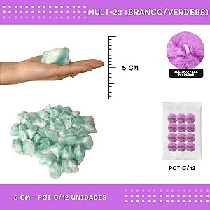 12 Unid. - Pom Pom Pelucia - 50mm COR: MULT-23 (BRANCO/VERDEBB)
