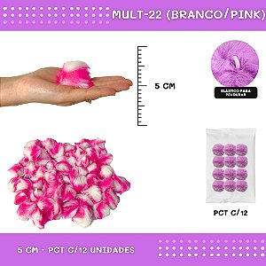 12 Unid. - Pom Pom Pelucia - 50mm COR: MULT-22 (BRANCO/PINK)