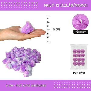 12 Unid. - Pom Pom Pelucia - 50mm COR: MULT-12 (LILAS/ROXO)