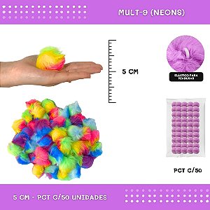 Pom Pom Pelucia - 50mm - Pct C/50 Unid. COR: MULT-9 (NEONS)